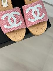 Fortok Chanel Pink Mesh Neoprene CC Wooden Slide Sandals - 4