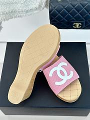 Fortok Chanel Pink Mesh Neoprene CC Wooden Slide Sandals - 3