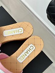 Fortok Chanel Pink Mesh Neoprene CC Wooden Slide Sandals - 2