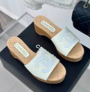 Fortok Chanel White Mesh Neoprene CC Wooden Slide Sandals - 1