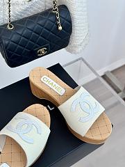 Fortok Chanel White Mesh Neoprene CC Wooden Slide Sandals - 5
