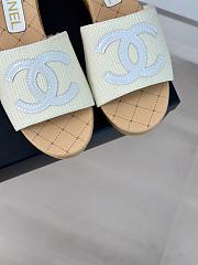 Fortok Chanel White Mesh Neoprene CC Wooden Slide Sandals - 2