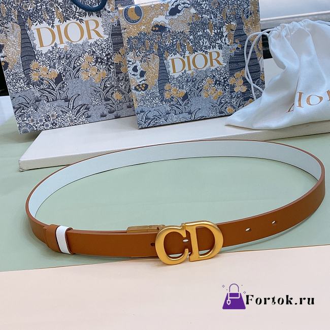Fortok Dior 30 Montaigne Reversible Belt Brown and White 2cm - 1