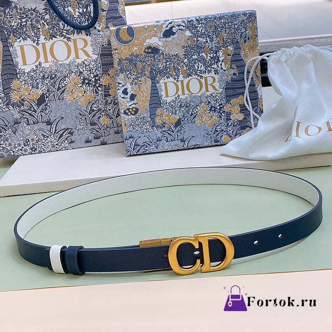 Fortok Dior 30 Montaigne Reversible Belt Blue and White 2cm - 1