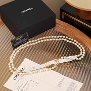 Fortok Chanel 24C White Calfskin Belt With Pearsl and Golden Metal - 1