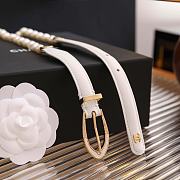 Fortok Chanel 24C White Calfskin Belt With Pearsl and Golden Metal - 4