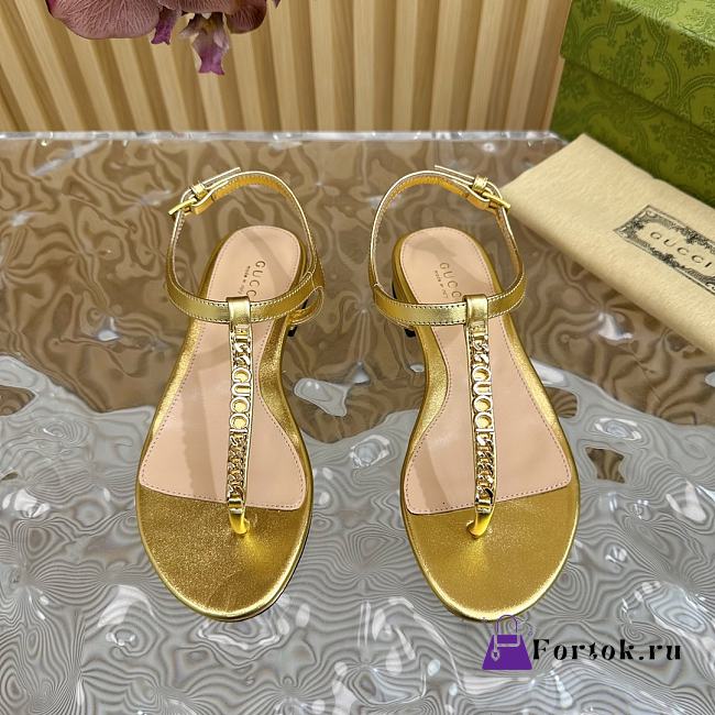  Fortok Gucci Signoria Thong Sandals Gold - 1