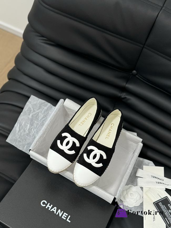 Fortok Chanel Espadrille CC Open Toe Shoes in Leather and Suede Black - 1
