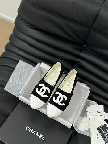 Fortok Chanel Espadrille CC Open Toe Shoes in Leather and Suede Black