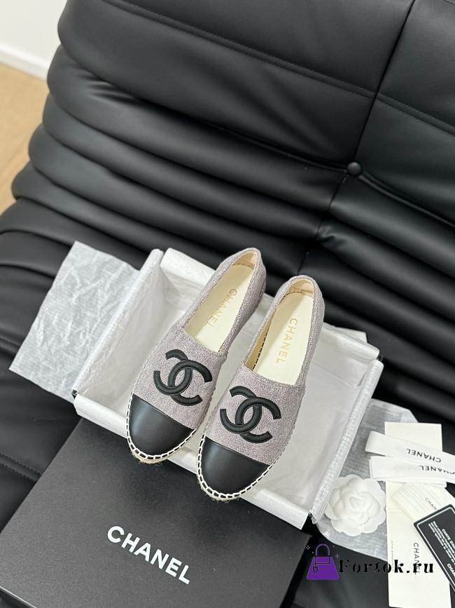 Fortok Chanel Espadrille CC Open Toe Shoes in Leather and Suede Grey - 1