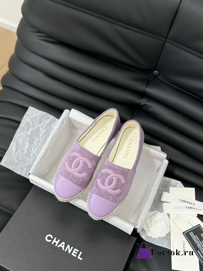 Fortok Chanel Espadrille CC Open Toe Shoes in Leather and Suede Purple - 1