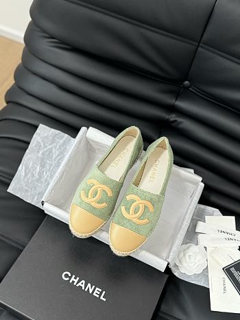 Fortok Chanel Espadrille CC Open Toe Shoes in Leather and Suede Green