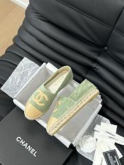 Fortok Chanel Espadrille CC Open Toe Shoes in Leather and Suede Green - 5