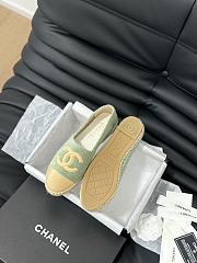 Fortok Chanel Espadrille CC Open Toe Shoes in Leather and Suede Green - 2