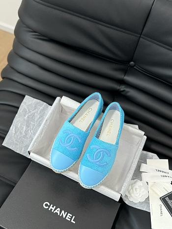 Fortok Chanel Espadrille CC Open Toe Shoes in Leather and Suede Blue