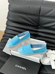 Fortok Chanel Espadrille CC Open Toe Shoes in Leather and Suede Blue - 2