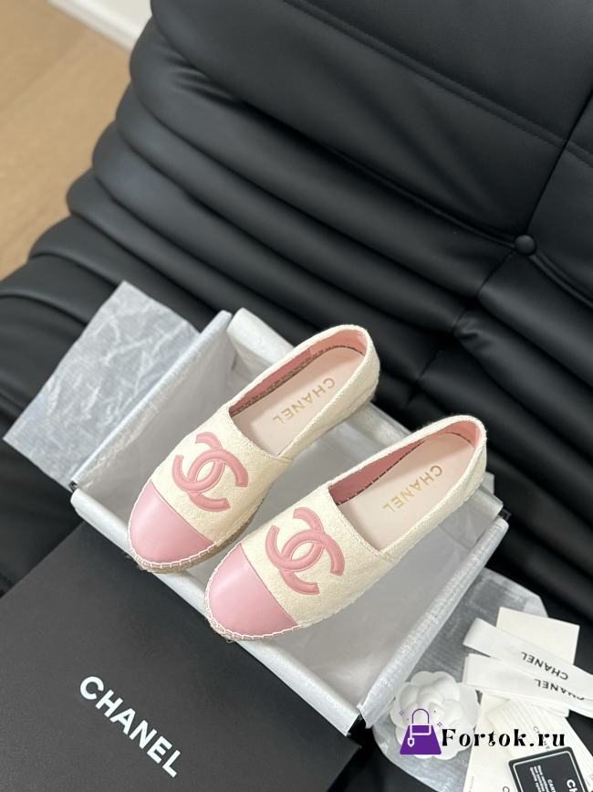 Fortok Chanel Espadrille CC Open Toe Shoes in Leather and Suede Pink and Beige - 1