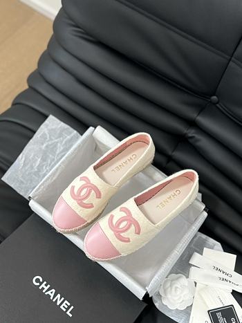 Fortok Chanel Espadrille CC Open Toe Shoes in Leather and Suede Pink and Beige