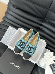 Fortok Chanel Espadrille Tweed Cap Toe Flats Blue - 1