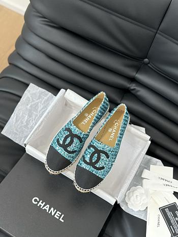 Fortok Chanel Espadrille Tweed Cap Toe Flats Blue