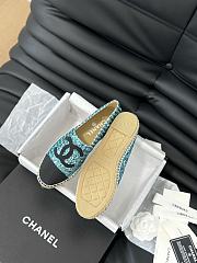 Fortok Chanel Espadrille Tweed Cap Toe Flats Blue - 6