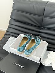 Fortok Chanel Espadrille Tweed Cap Toe Flats Blue - 5