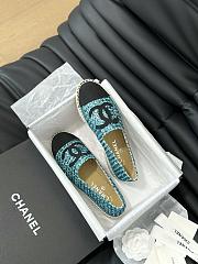 Fortok Chanel Espadrille Tweed Cap Toe Flats Blue - 4