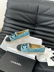 Fortok Chanel Espadrille Tweed Cap Toe Flats Blue - 3