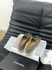 Fortok Chanel Espadrille Tweed Cap Toe Flats Black and Beige - 3