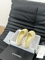 Fortok Chanel Espadrille Tweed Cap Toe Flats Yellow - 5