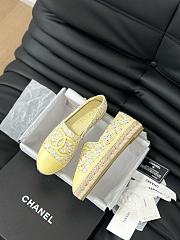 Fortok Chanel Espadrille Tweed Cap Toe Flats Yellow - 3