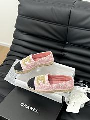 Fortok Chanel Espadrille Tweed Cap Toe Flats Pink - 5