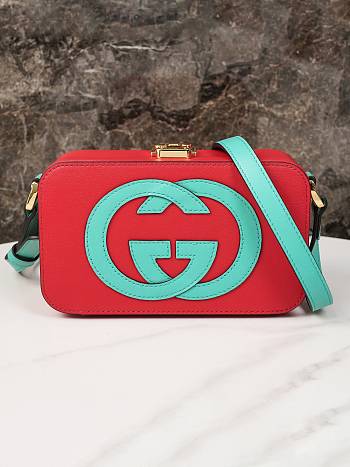 Fortok Gucci Interlocking G Mini Bag Red and Green Leather 658230 17x10x5.5cm