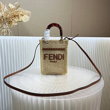 Fortok Fendi Natural Mini Sunshine Raffia Tote Bag 13x6.5x18cm