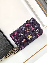 Fortok Chanel CF Bag Printed Fabric & Gold-Tone Metal Black & Multicolor Bag 20cm - 1