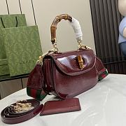 Fortok Gucci Small Top Handle Bag With Bamboo Burgundy 675797 21x15x7cm - 3