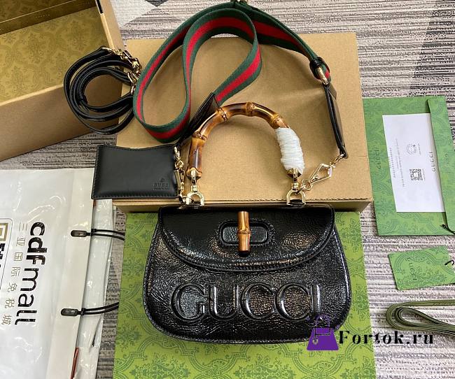 Fortok Gucci Bamboo 1947 Mini Top Handle Bag Black 786482 17x12x7.5cm - 1