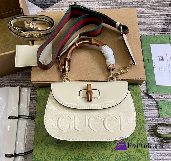 Fortok Gucci Bamboo 1947 Mini Top Handle Bag White 786482 17x12x7.5cm - 1