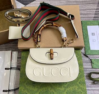 Fortok Gucci Bamboo 1947 Mini Top Handle Bag White 786482 17x12x7.5cm