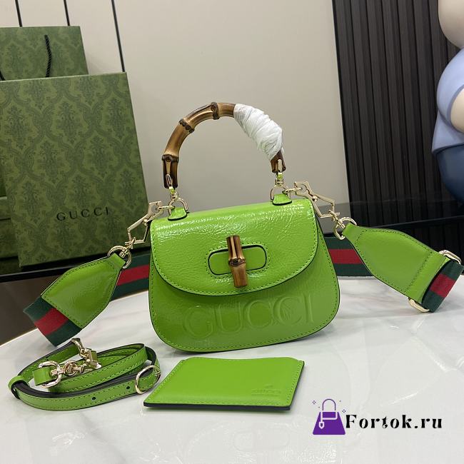 Fortok Gucci Bamboo 1947 Mini Top Handle Bag Green 675797 15x21x7cm - 1