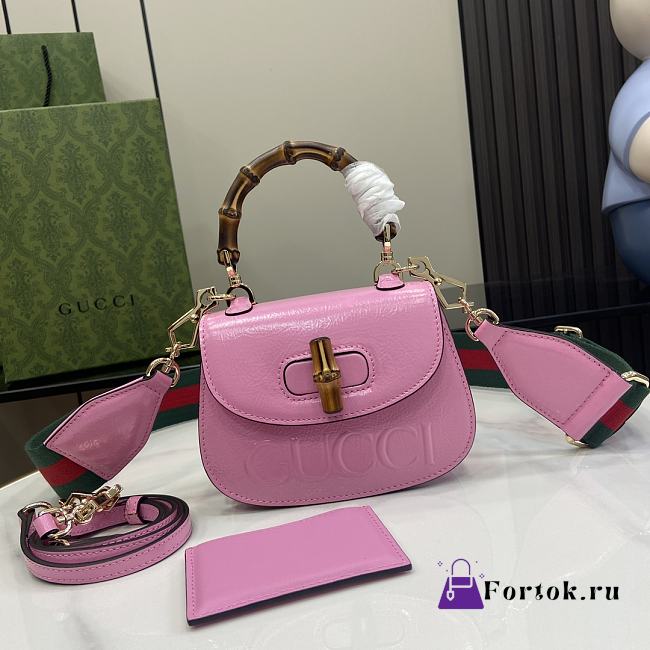 Fortok Gucci Bamboo 1947 Mini Top Handle Bag Pink 675797 15x21x7cm - 1