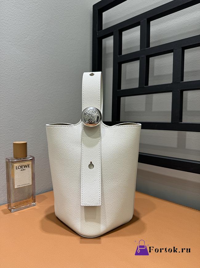 Fortok Loewe Mini Pebble Bucket Bag in Brown Silver Hardware 19cm - 1