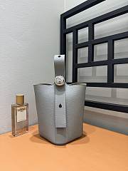 Fortok Loewe Mini Pebble Bucket Bag in Grey Silver Hardware 19cm - 1