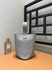 Fortok Loewe Mini Pebble Bucket Bag in Grey Silver Hardware 19cm - 3