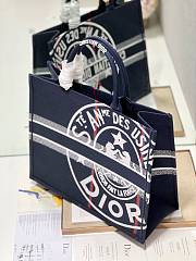 Fortok Dior Large Book Tote Jute Canvas Embroidered Blue 1286 42×35×18.5cm - 6