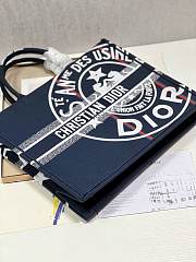 Fortok Dior Large Book Tote Jute Canvas Embroidered Blue 1286 42×35×18.5cm - 5