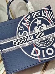 Fortok Dior Large Book Tote Jute Canvas Embroidered Blue 1286 42×35×18.5cm - 2