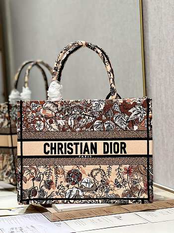 Fortok Dior Book Tote Orange Multicolor Dior Jardin Magique Embroidery 36×28cm