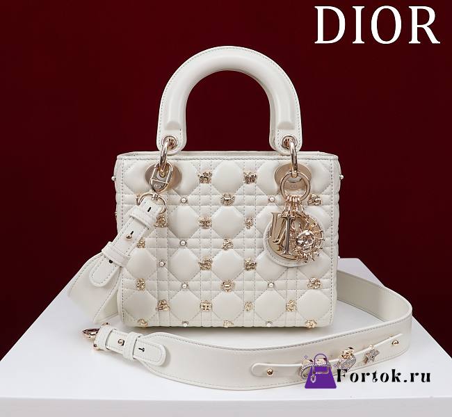 Fortok Dior Lady Dior Constellation Pearl Nails Bag in White 20x16x8cm - 1