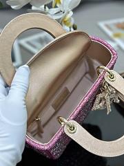 Fortok Dior Mini Lady Metallic Calfskin and Satin Embroidery Pink Bag - 3